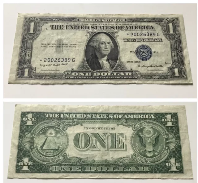 Vintage Star 1935-G Motto $1 Note Silver Certificate Washington One Dollar Bill