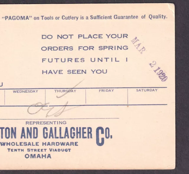 Omaha Nebraska Paxton & Gallagher Pagoma Hardware Farm Advertising Call PostCard 3