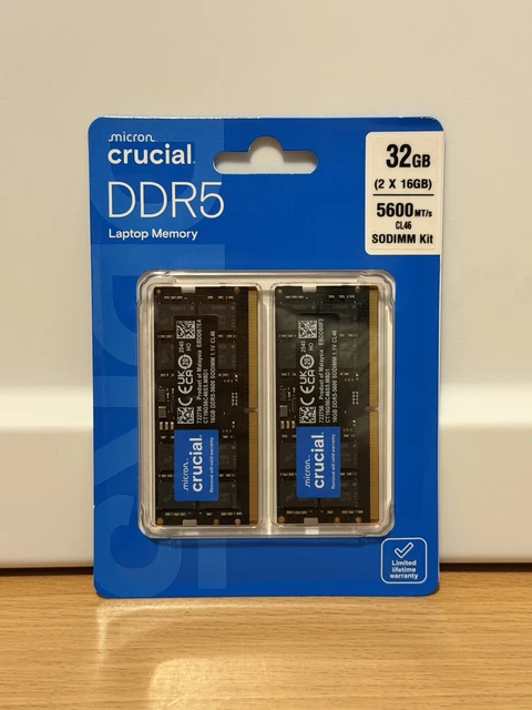 CRUCIAL 32GB DDR5 5600 MHz SODIMM Kit 2x16GB Laptop CT2K16G56C46S5