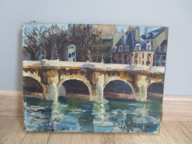TABLEAU HUILE sur toile signé J. Coquerel Pont Paris ? EUR 25,00 ...
