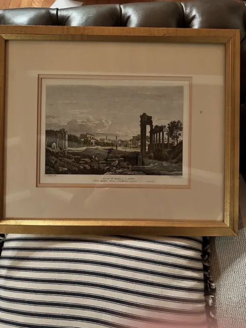 Pietro Parboni 19th C. Color Engraving. Rome’s collapse. Ove Or di Roma e i FORO