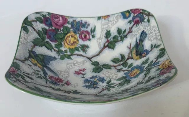 Midwinter Staffordshire ￼Bird Chintz Lorna Doone Rose FLARED Square Bowl England