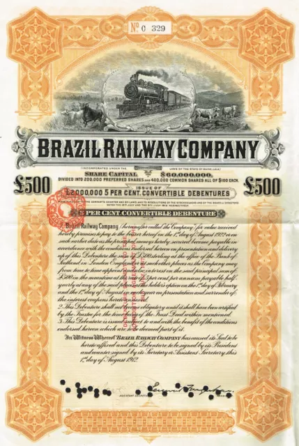 BRAZIL RAILWAY COMPANY stock certificate/bond 1912 500 pounds