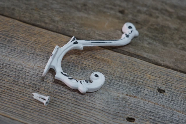 12 Cast Iron White Victorian Style Coat Hooks Hat Hook Rack Hall Tree W/ Screws 5