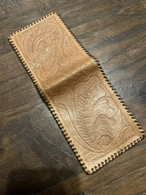 VTG Hand Tooled Genuine Leather Bifold Wallet