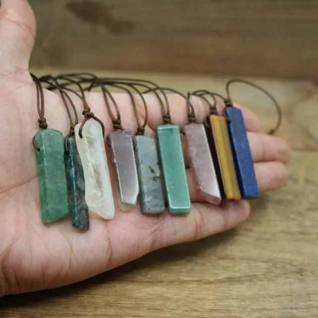 Crystal Gemstone Necklace Pendant Natural Chakra Stone Energy Healing Rope Chain 2