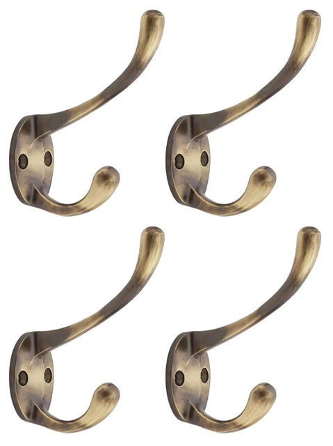 4 x Antique Solid Brass Victorian Wall Door Coat Kitchen Hook Rustic Old Style