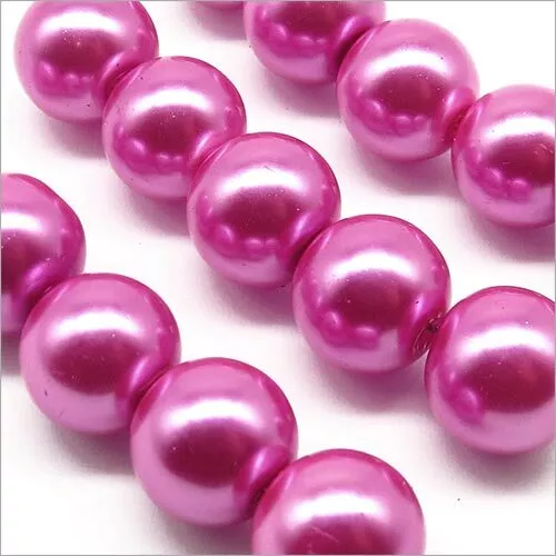 Lot de 20 Perles Nacrées en Verre 10mm Rose Fuchsia