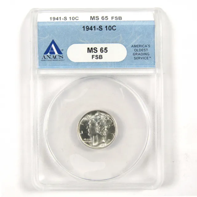 1941 S Mercury Dime MS 65 FSB ANACS 90% Silver Uncirculated SKU:I9092