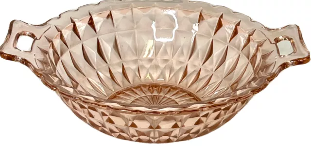 Vintage Windsor Jeanette Pink Diamond Depression Glass Bowl Handles 11”