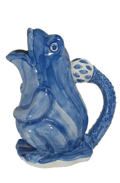 Blue Frog Pitcher By SPI San Pacific Itn'l.  Glazed Frog On Lily Pad