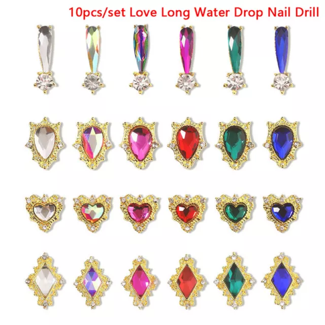 10 Pcs Nail Charms Rhinestones Nail Art Alloy Diamond Jewelry AB Shaped Dri QO