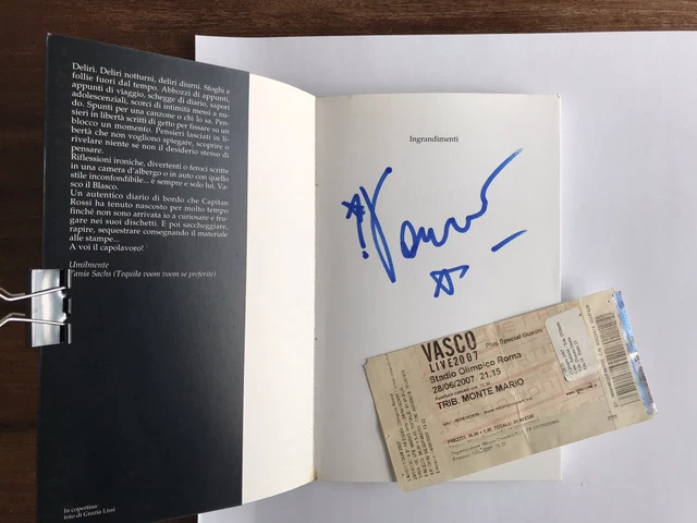 Vasco Rossi Diario di Bordo LIBRO AUTOGRAFATO + BIGLIETTO CONCERTO 2
