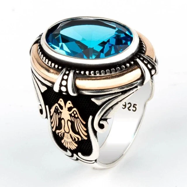 Bague pour homme en argent sterling massif 925 avec topaze bleu ciel et...