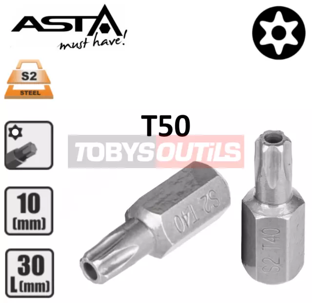 Embout T50 AVEC TROU T-50H TORX sécurité percé entrainement 10 mm 3/8" Acier S2