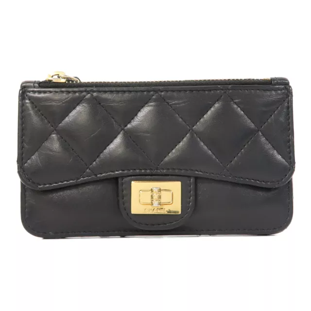 CHANEL CC GHW 2.55 Card Case/Card Holder Quilted Lambskin Leather Black