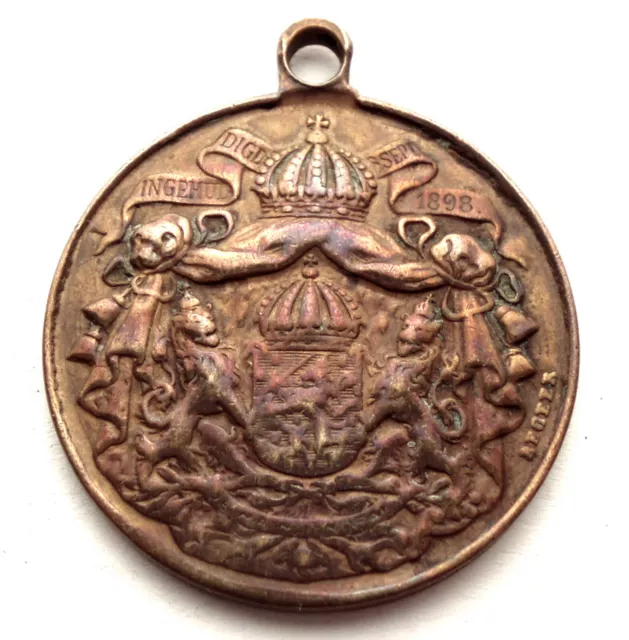 NETHERLANDS QUEEN WILHELMINA 1898 Inauguration Medal 29mm 11g Bronze. FF7.6