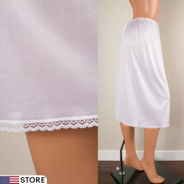 💖VINTAGE 70S WOMEN Size M Ivory Half Slip Skirt Silky Nylon Lace