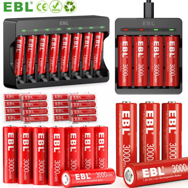 EBL AA AAA Rechargeable Lithium Li-ion Batteries 1.5V / Battery Charger Lot