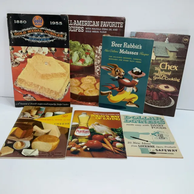BC Gold Medal Flour Jubilee 1955 Cookbook, Brer Rabbit, Chex, Dairy , Lot /7