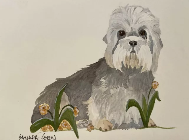 Dandie Dinmont Terrier pepper Original Watercolor Painting  by Sandra Coen