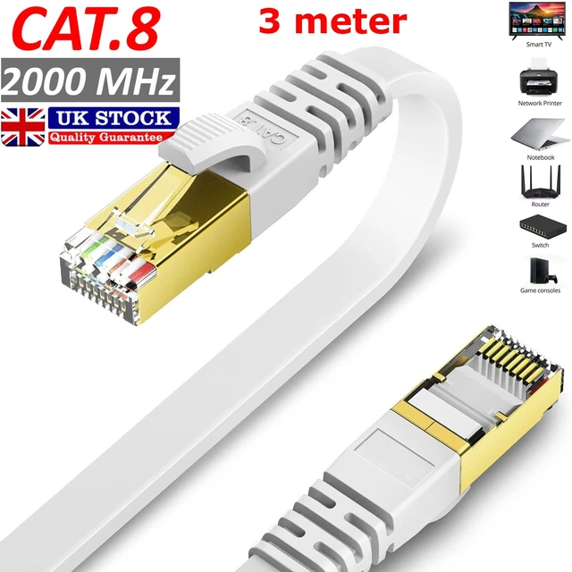 Flaches CAT8 Ethernet Kabel SSTP – 40 Gbit/s, Ultradünn, Mit Vergoldeten RJ45-Steckern | Längen Von 0,5 Bis 30 M