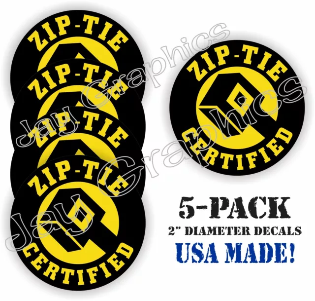 5x Yellow Funny ZIP TIE Certified Hard Hat Stickers Welding Helmet Vinyl Decals
