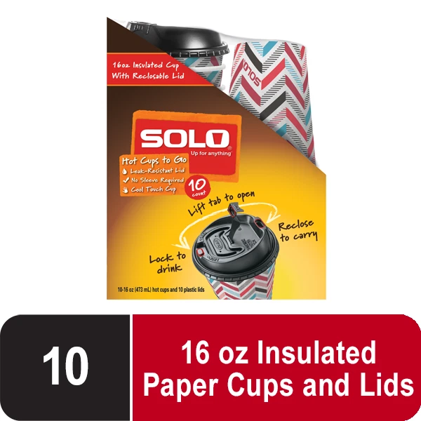 Solo Disposable Paper Hot Cups, 16oz, 10 count