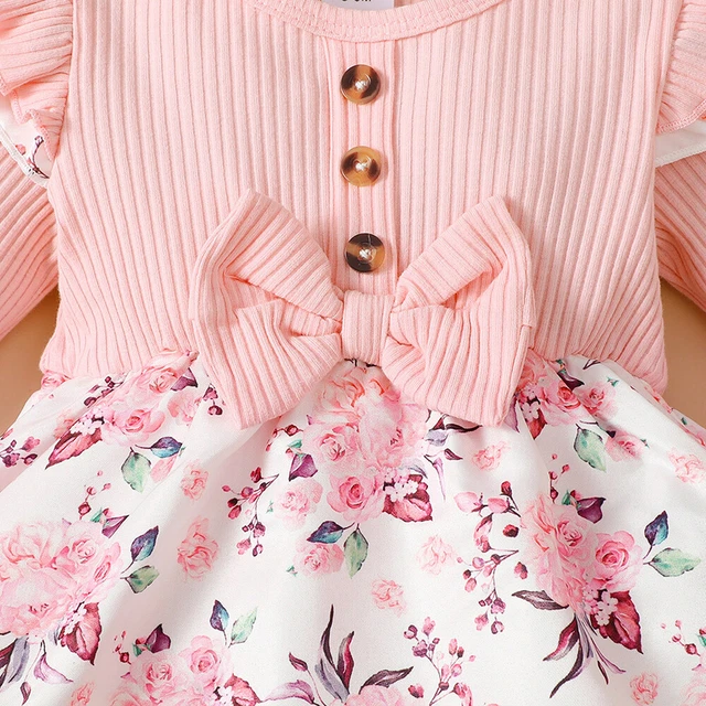 Baby Girls Bow Floral Ruffle Romper Dress Outfits Birthday Party Clothes Set UK 10