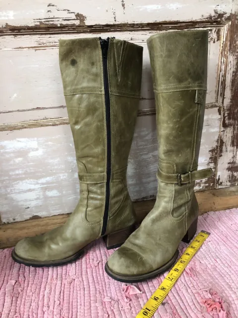 Destroy Leather Boots Made In Spain Size 37 Women’s Tall, Gorgeous and Green