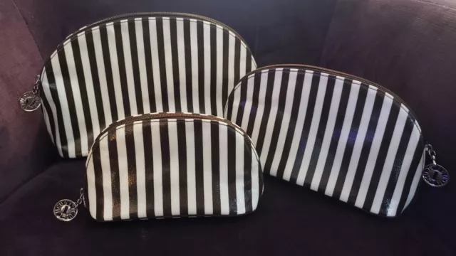 new HENRI BENDEL set THREE NESTING Cosmetic Travel BAGS brown white LOGO bag WOW