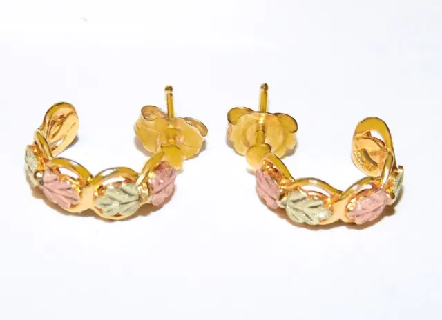 Black Hills Gold 10k Multi Leaf Half Hoop Earrings