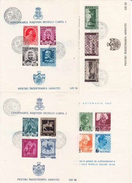 ROMANIA 1937 BL2 + 1939 BL4,6,8 Used