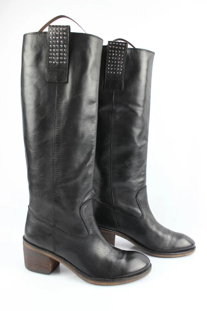 SAN MARINA Bottes Hautes Cuir Noir Clouté T 36 Très bon état