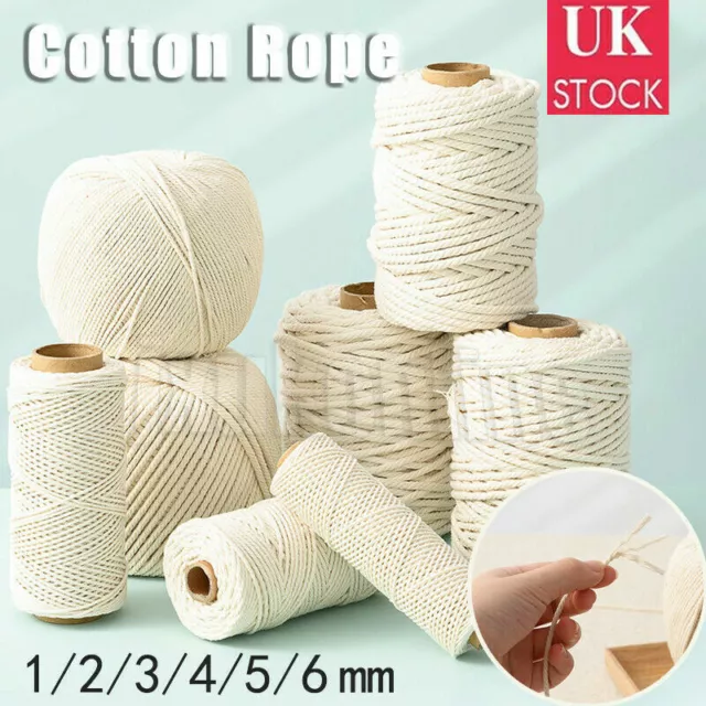 2/3/4/5/6mm Natural Beige Cotton Twisted Cord Rope Artisan Macrame String Craft