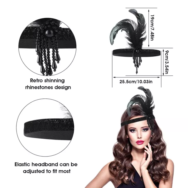 Feather Headwear Headband Flapper Headpiece Black Head Wear 1920S Fashion Bling 2