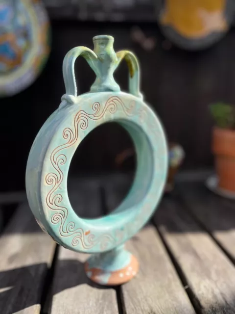 Hand made Glazed Sardinian  Art Pottery Ring Amphora. Ceramiche Manis Oristano