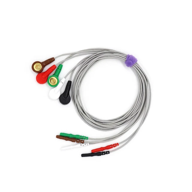 ECG EKG Cable 5 Leads Snap - Unviersal DIN 1.5mm Leadwires 0.9m/3ft - Lot of 10
