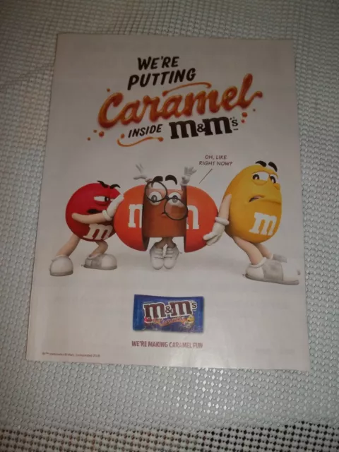 2018 magazine ad M&M's CARAMEL mms M&M RED YELLOW ORANGE candy print ENGLISH