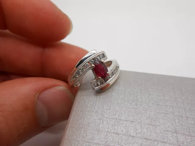 Gorgeous 14k Solid White Gold Natural Ruby & Channel Diamond Swirl Cocktail Ring