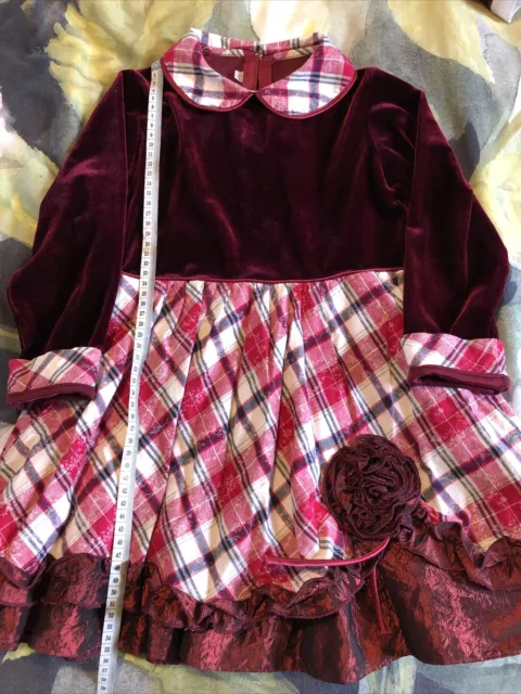 red burgundy dress age 3-4-5 years tartan check traditional Christmas Party