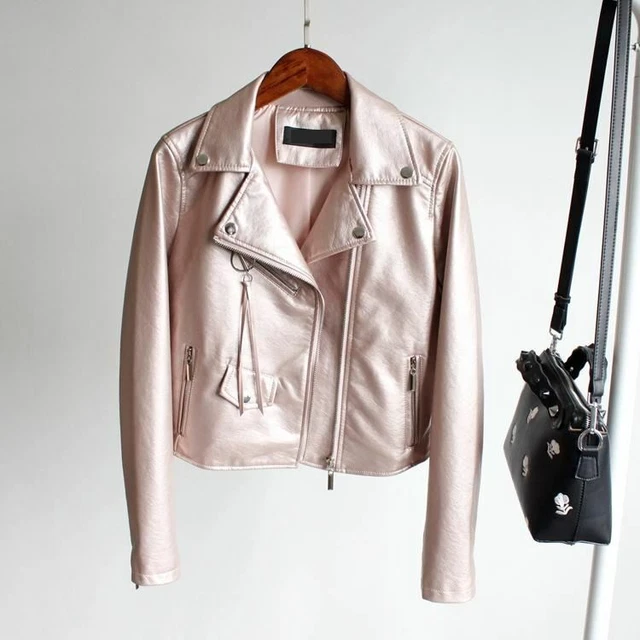 1 Pezzi Moda Donna Alto Qualità Corto Pelle Giacca Slim Morbido Moto PU Ja