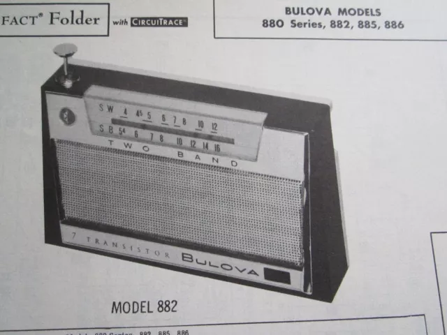 BULOVA 880 Series, 882, 885, & 886 TRANSISTOR RADIO PHOTOFACT