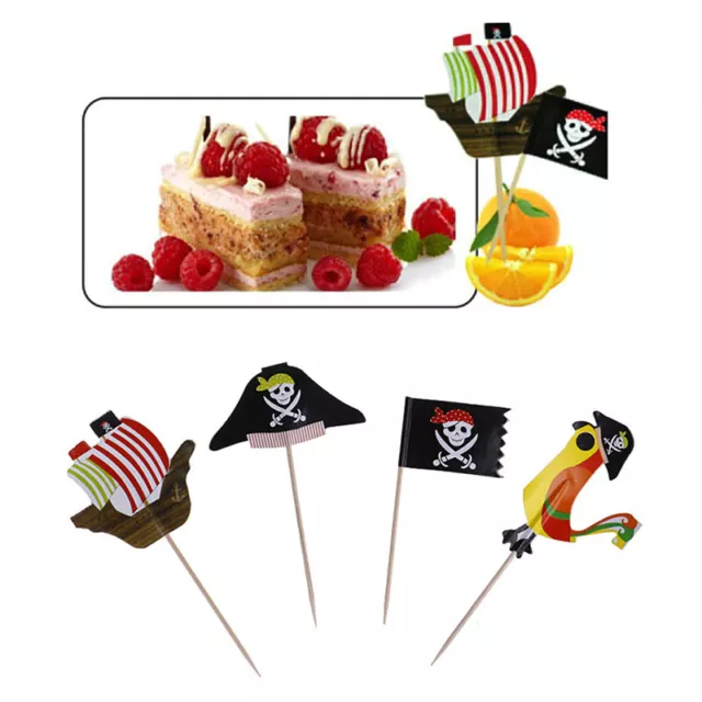 20pcs Cake Toppers Pirate Theme Fruit Picks Insert Card Halloween Party EL