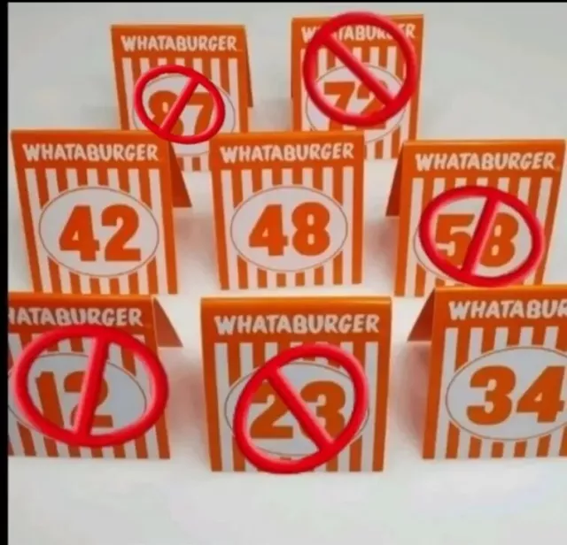 Individual Whatabuger Restaurant Tent Table Numbers
