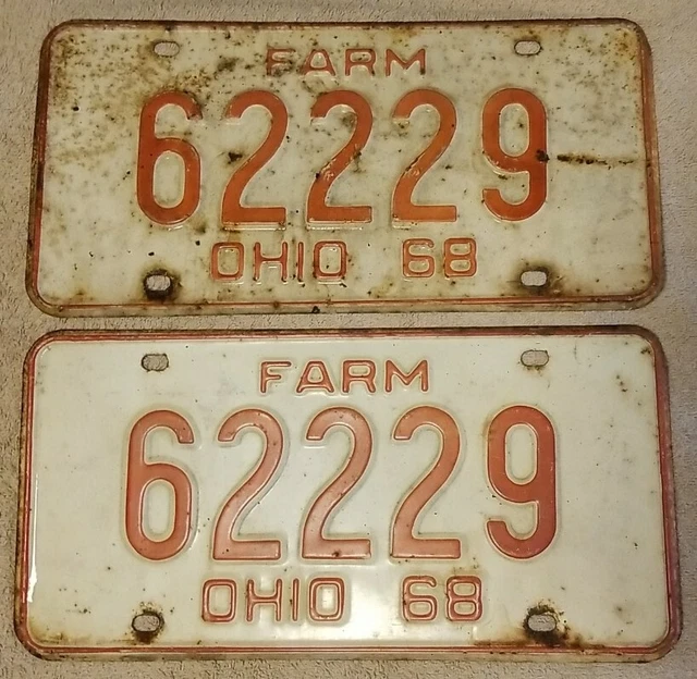 VINTAGE OHIO FARM License Plate Pair1968 35.00 PicClick