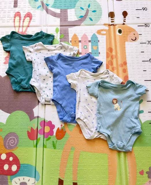 M&S Set of Five Blue & Green Baby Boy Vests Bodysuits Size 3-6 Months