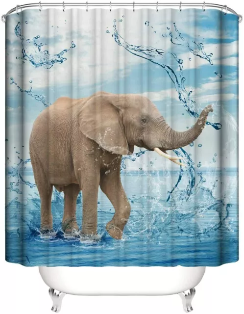 Fabric Shower Curtain Waterproof with 12 Hooks - 70 x 70 inches -SPLASH ELEPHANT