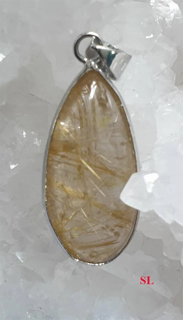 Pendentif en QUARTZ RUTILE forme Goutte Acier pierre minéral LITHO-REIKI