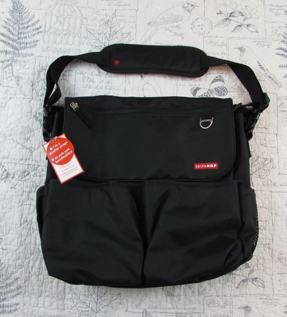 NEW NWT SkipHop Heather BLACK Dash Signature Messenger Diaper Bag